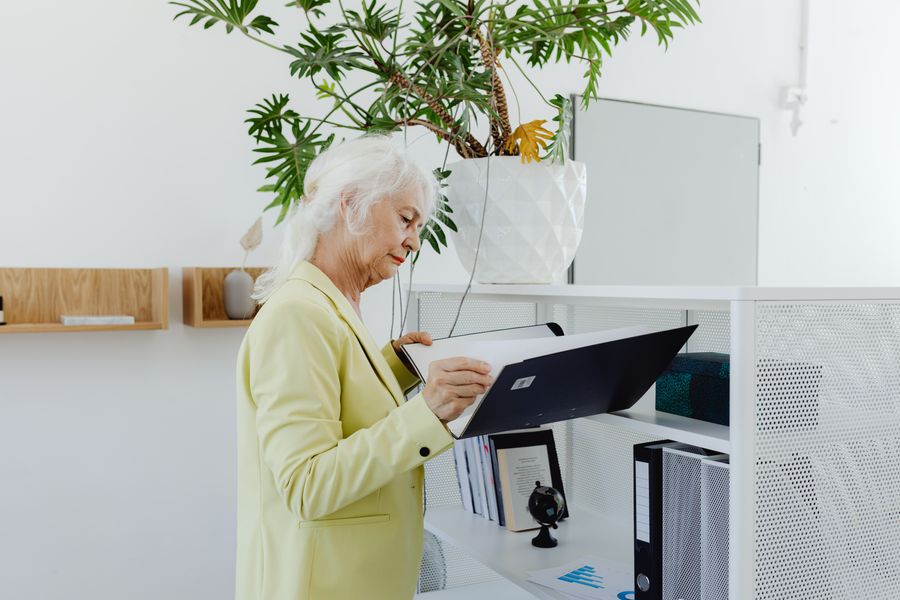 person organizing documents
