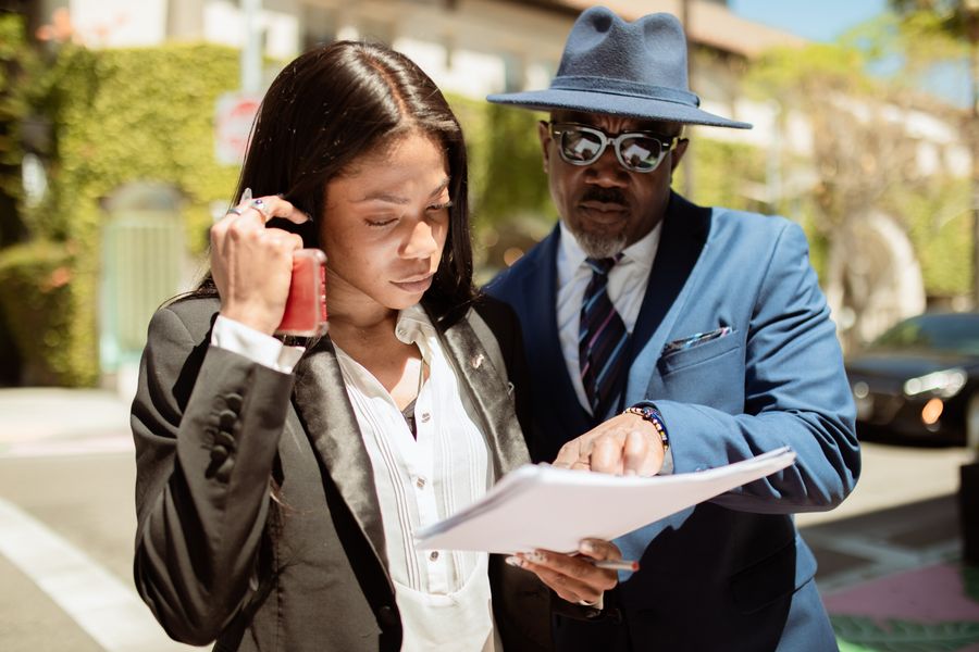 business team reviewing paperwork