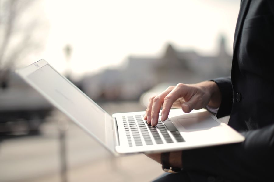person using computer office