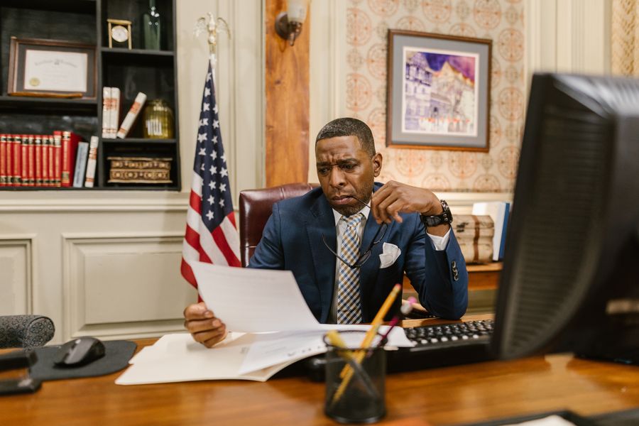 lawyer reviewing papers
