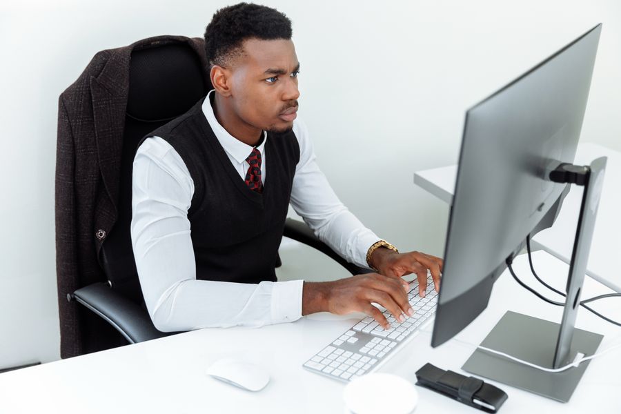 person using computer office