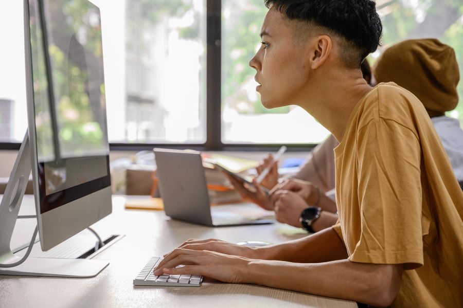 person using computer office