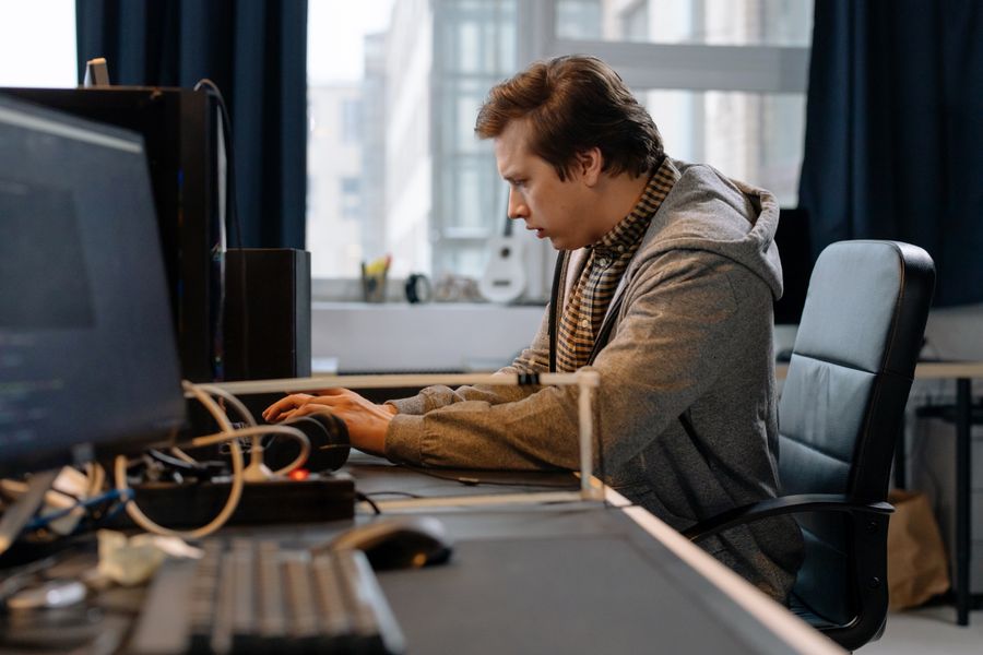 person using computer office