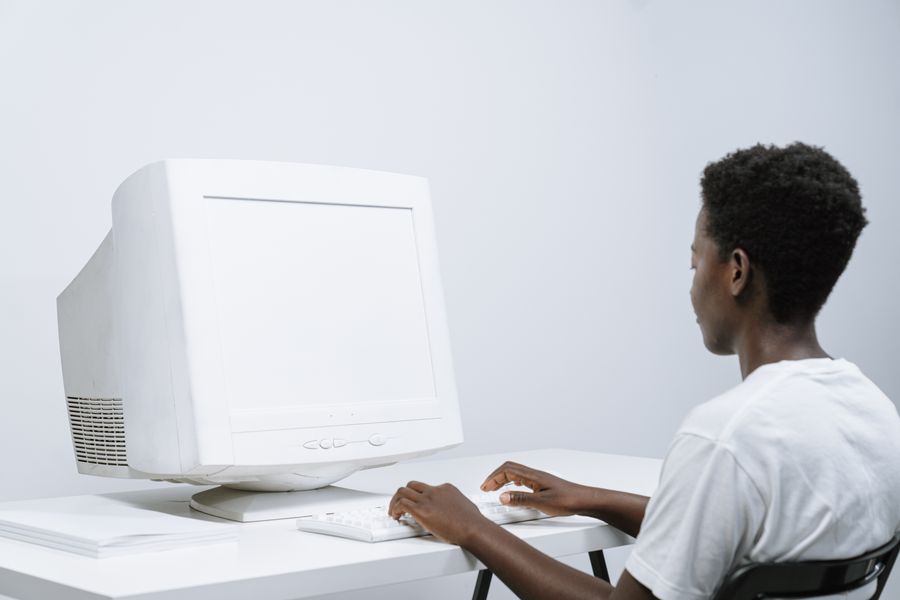 person using computer office