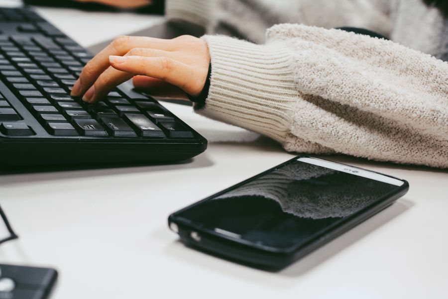 person using computer office